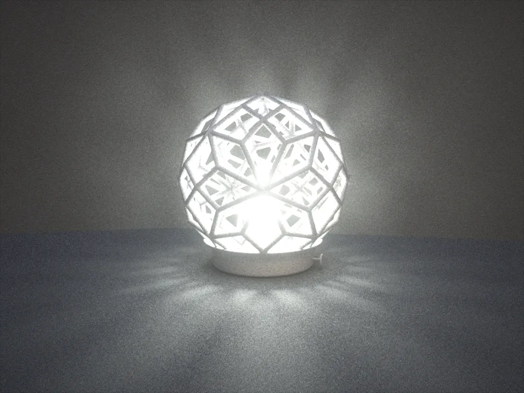 3D printed Voronoi sphere lamp, lit