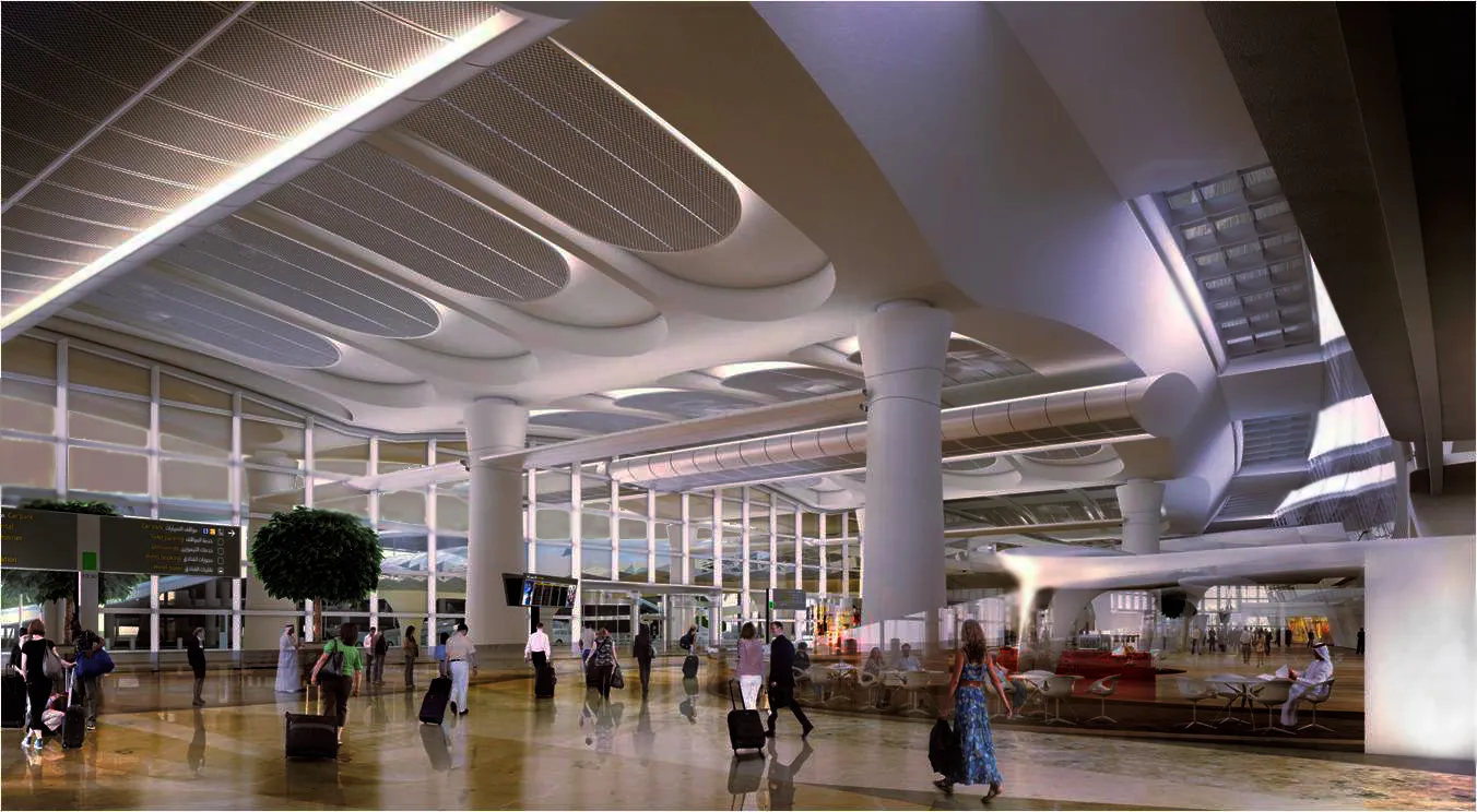 Terminal-Innenraum mit der parametrischen Deckenskulptur