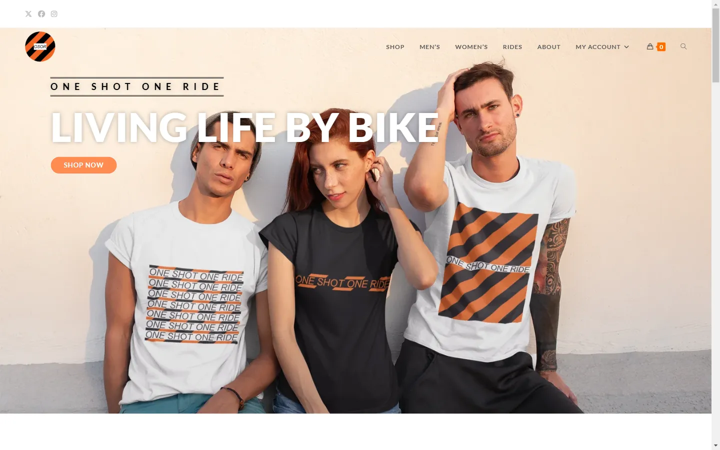 One-Shot-One-Ride-Homepage mit Markenmotiv
