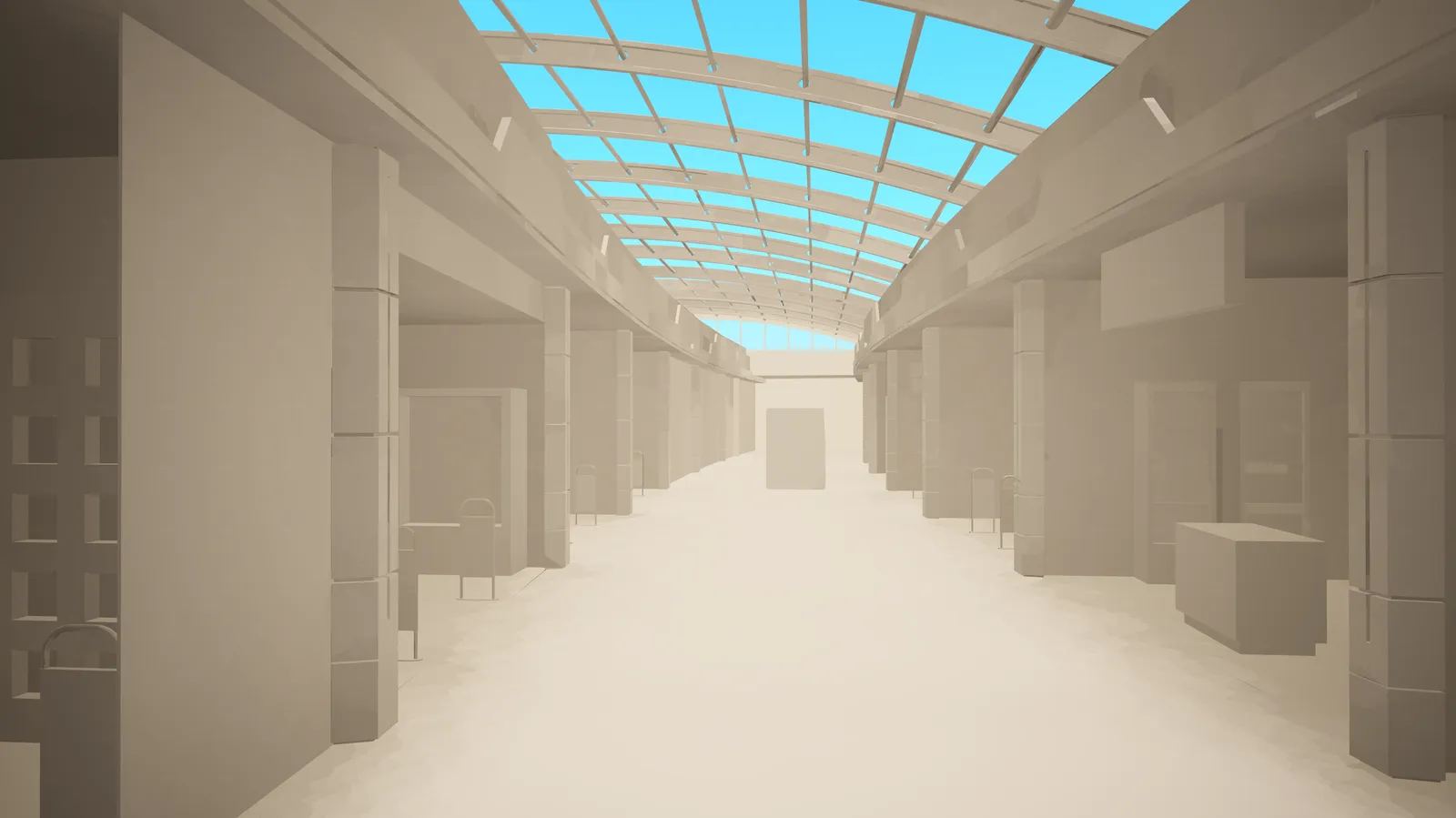 Shopping centre retail corridor panoramic render